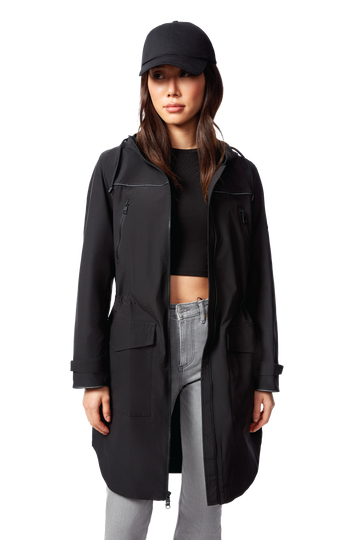 KUSAWA | WOMEN'S DRAWSTRING RAINCOAT, BLACK