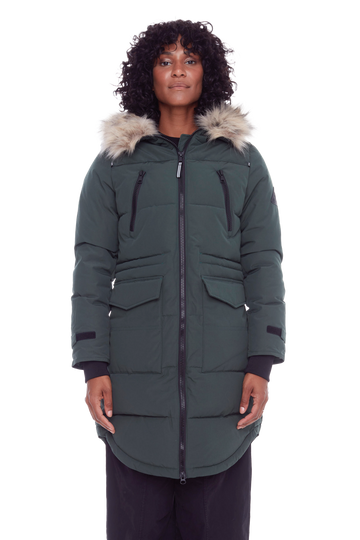 UKON | WOMEN'S VEGAN DOWN (RECYCLED) DRAWSTRING PARKA, DEEP GREEN