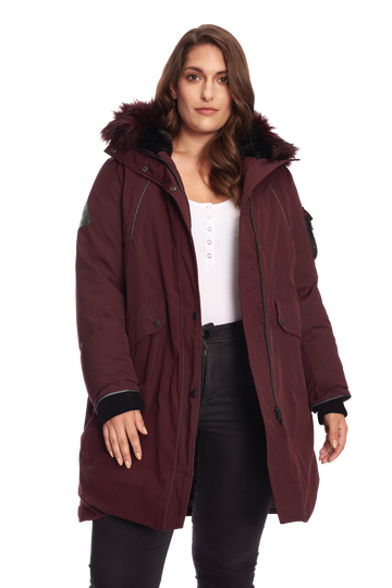 LAURENTIAN PLUS | WOMEN'S VEGAN DOWN (RECYCLED) LONG PARKA, GRAPE (PLUS SIZE)