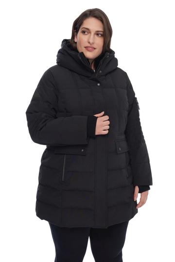 KOOTNEY PLUS | WOMEN'S VEGAN DOWN (RECYCLED) MID-LENGTH PARKA, BLACK (PLUS SIZE)