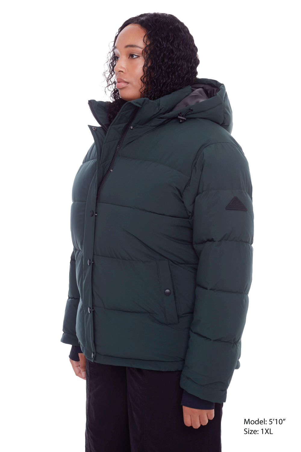 FORILLON PLUS | WOMEN'S VEGAN DOWN (RECYCLED) SHORT PUFFER JACKET, DEEP GREEN (PLUS SIZE)