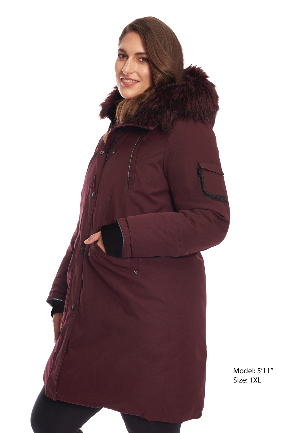 LAURENTIAN PLUS | WOMEN'S VEGAN DOWN (RECYCLED) LONG PARKA, GRAPE (PLUS SIZE)