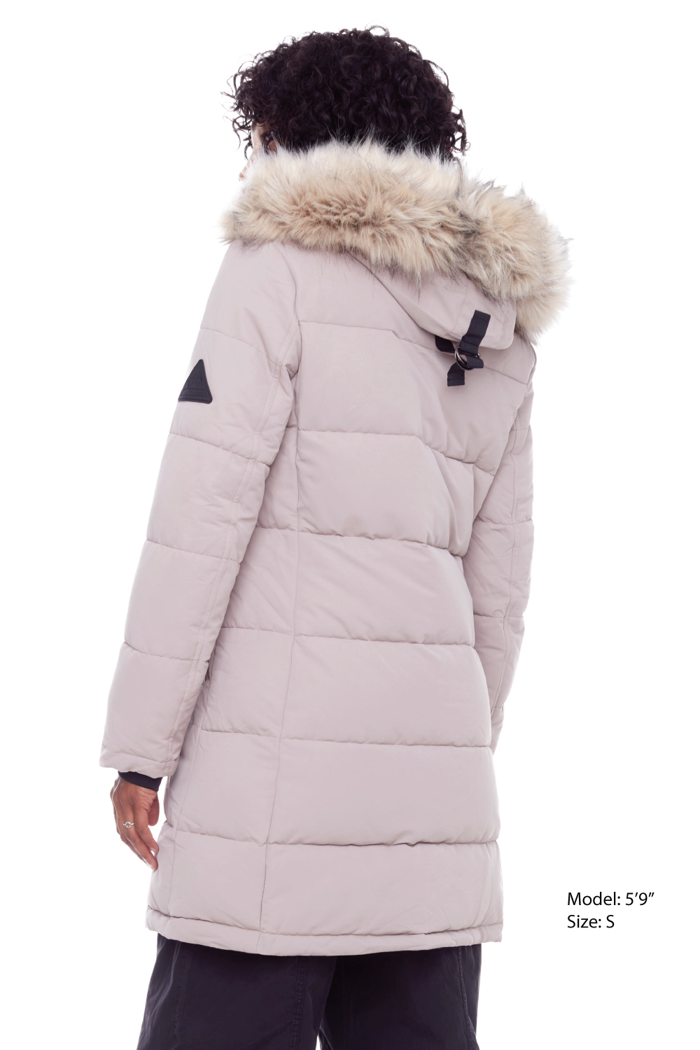 AULAVIK | WOMEN'S VEGAN DOWN (RECYCLED) MID-LENGTH HOODED PARKA COAT, LIGHT TAUPE
