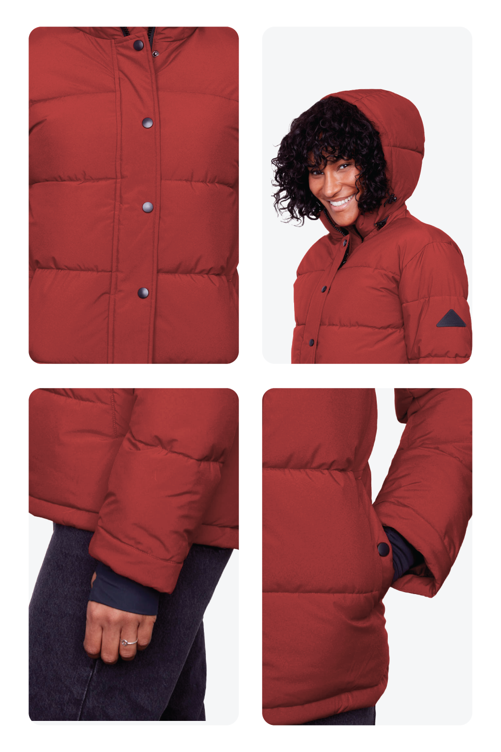 FORILLON | WOMEN'S VEGAN DOWN (RECYCLED) SHORT PUFFER JACKET, DEEP RED