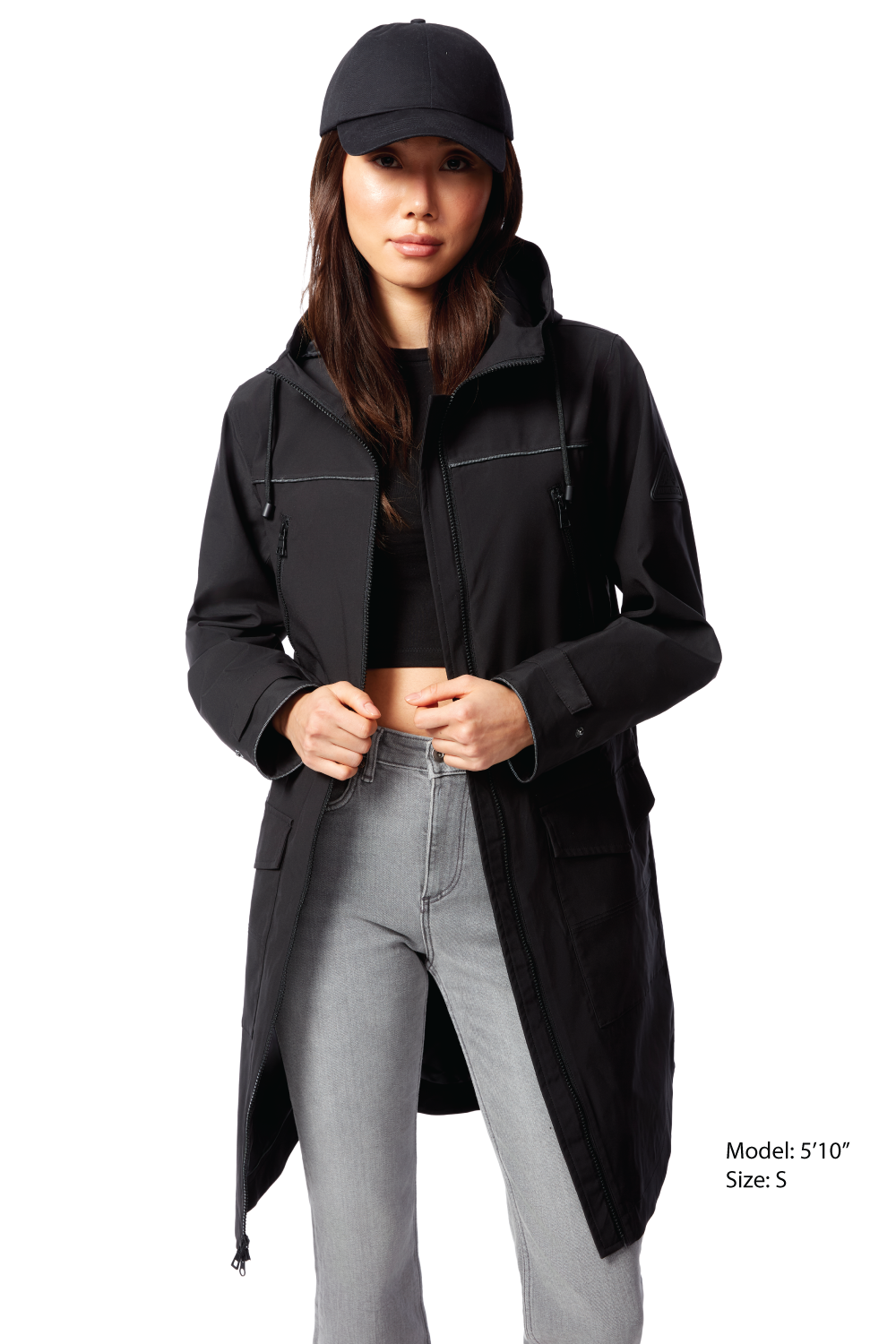 KUSAWA | WOMEN'S DRAWSTRING RAINCOAT, BLACK