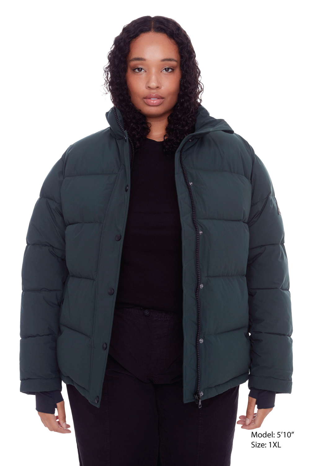 FORILLON PLUS | WOMEN'S VEGAN DOWN (RECYCLED) SHORT PUFFER JACKET, DEEP GREEN (PLUS SIZE)