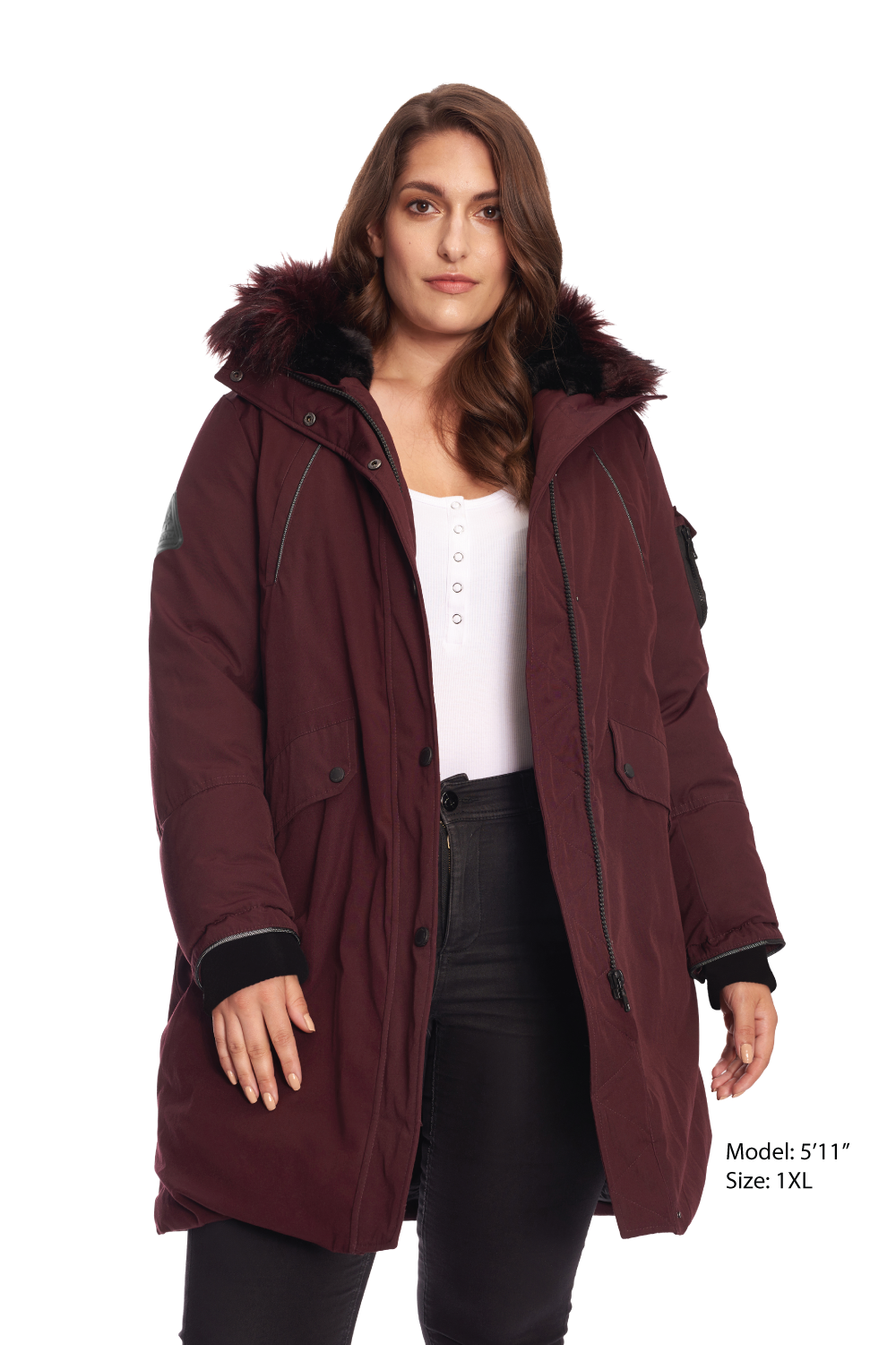 LAURENTIAN PLUS | WOMEN'S VEGAN DOWN (RECYCLED) LONG PARKA, GRAPE (PLUS SIZE)