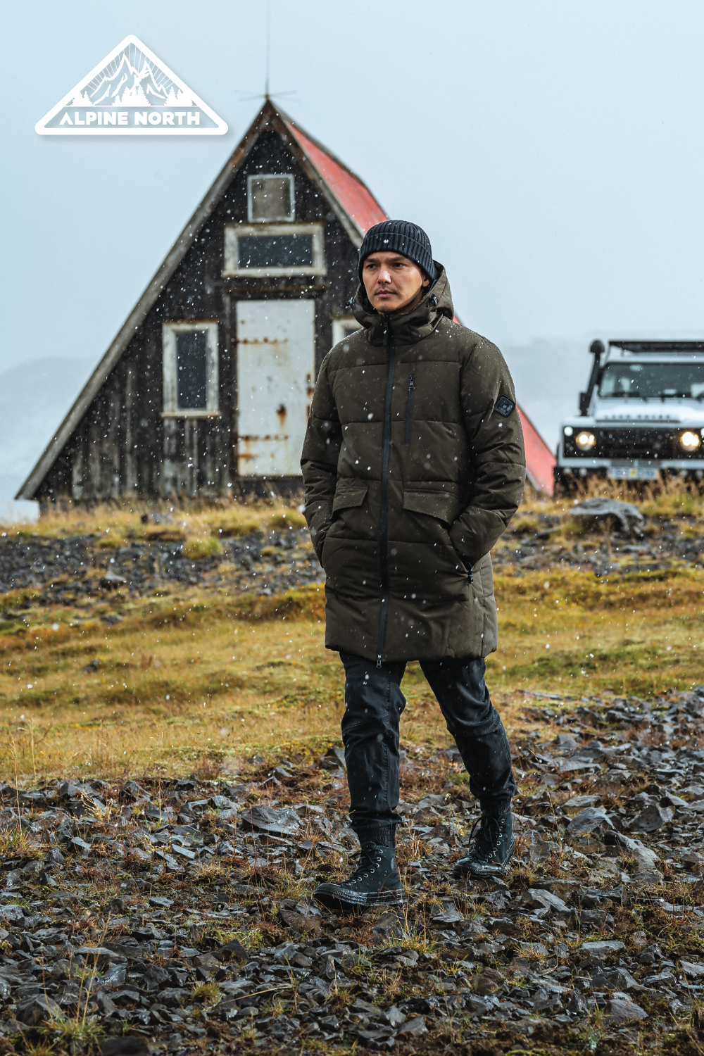 JASPER | MEN'S VEGAN DOWN (RECYCLED) PUFFER COAT, OLIVE