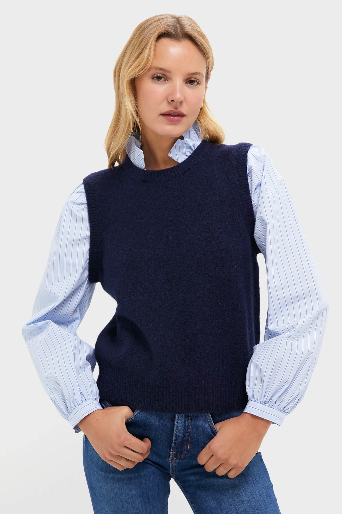 Navy Striped Ella Sweater Blouse