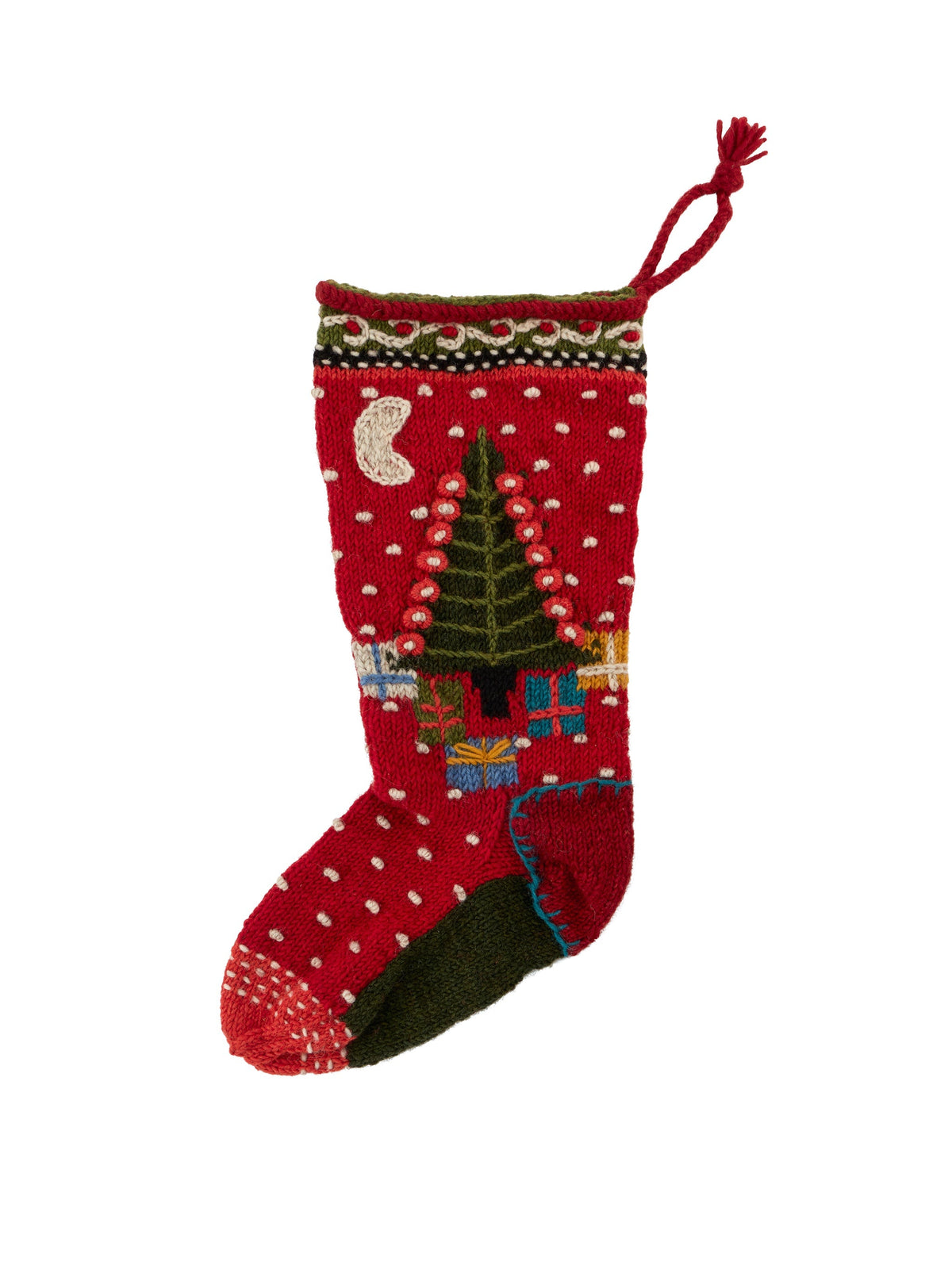 Tree and Presents Wool Knit Christmas Stocking