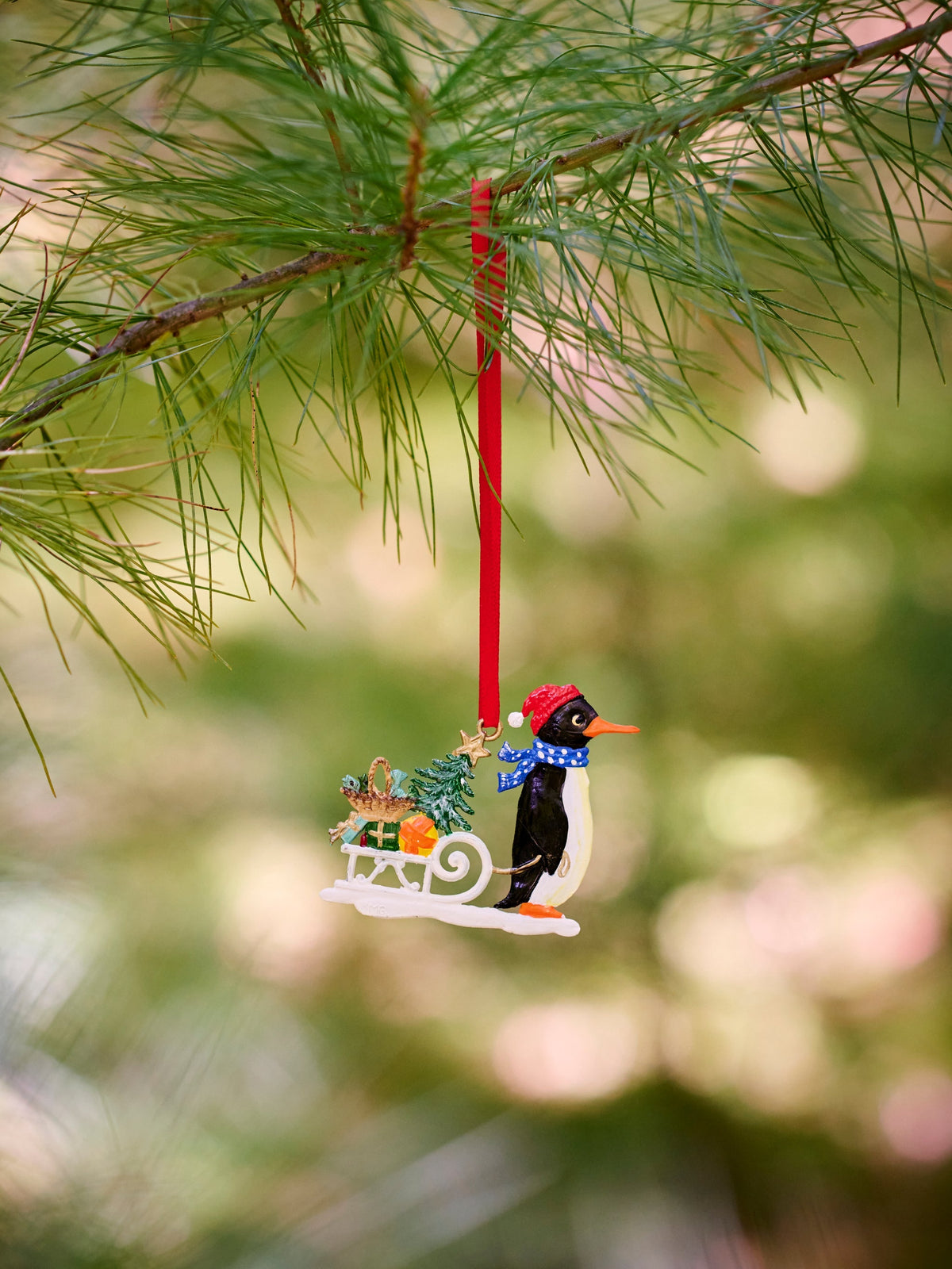 Wilhelm Schweizer Pewter Penguin with Sled Ornament