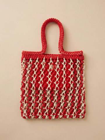 Sunwashed Macrame Tote - Poppy Red