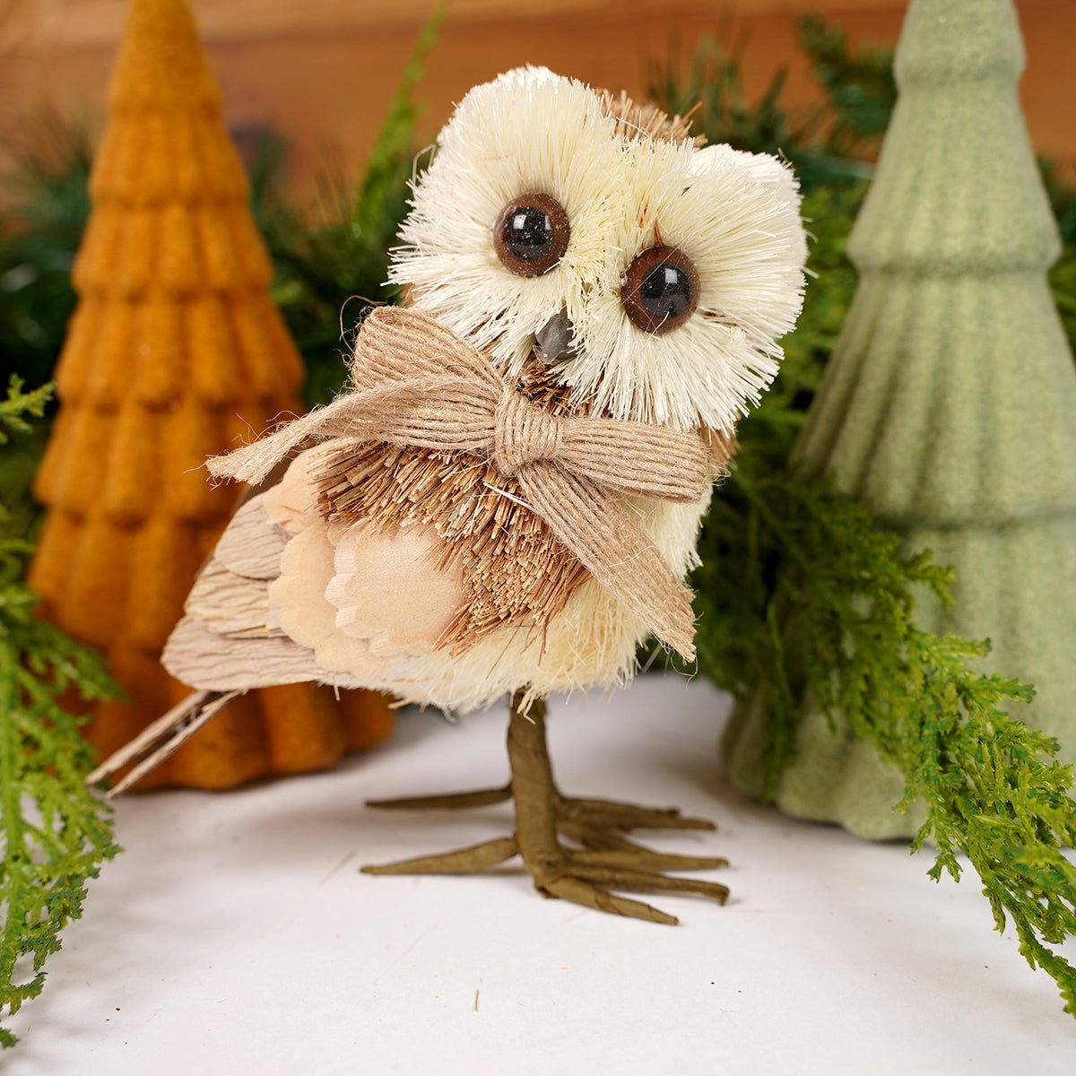 Sisal Tan Standing Owl Christmas Ornament