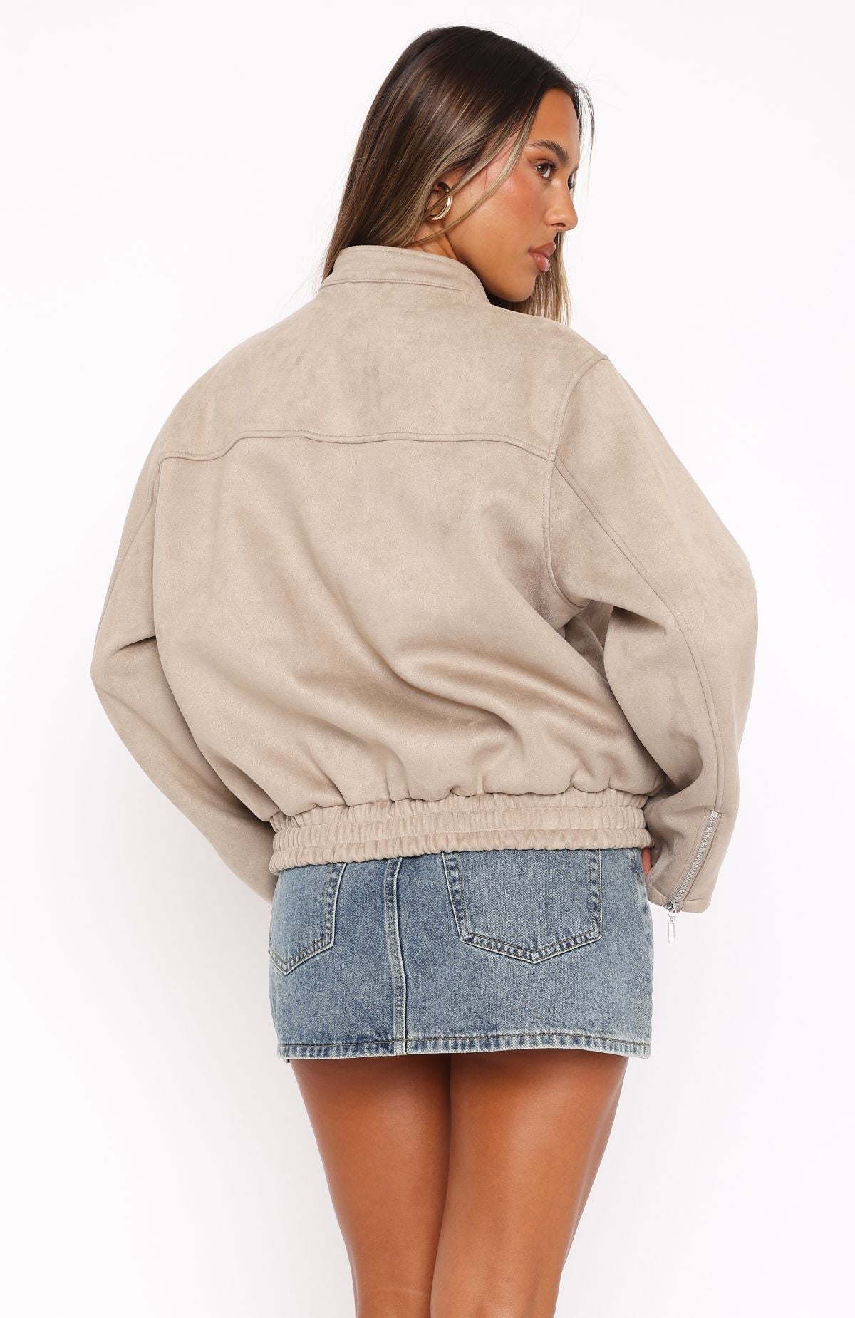 Watchin' Out Faux Suede Bomber Jacket Sand