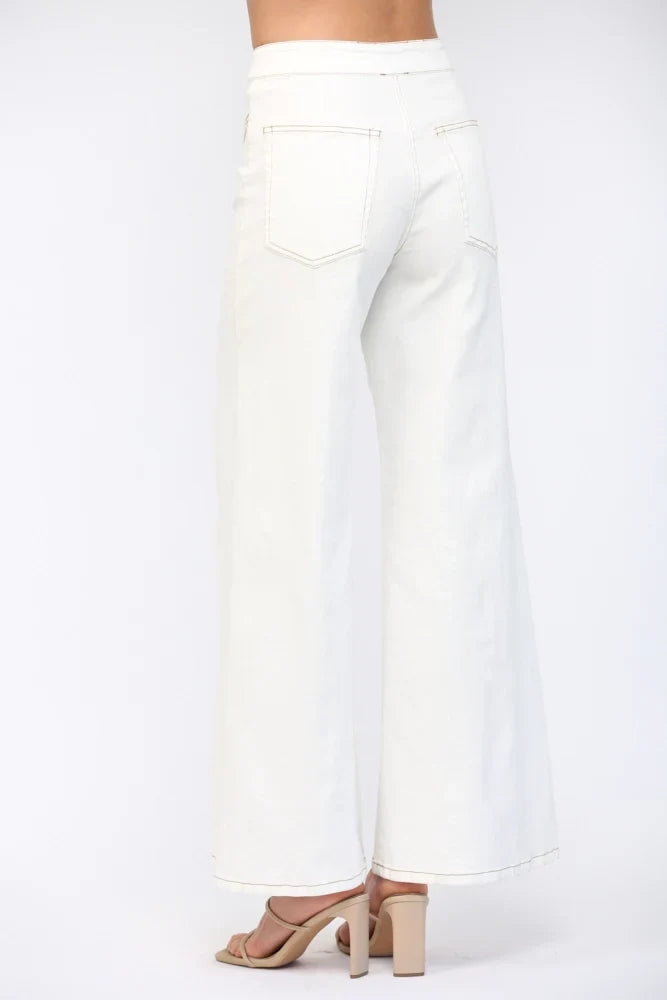CONTRAST HIGH-WAISTED FLARE PANTS