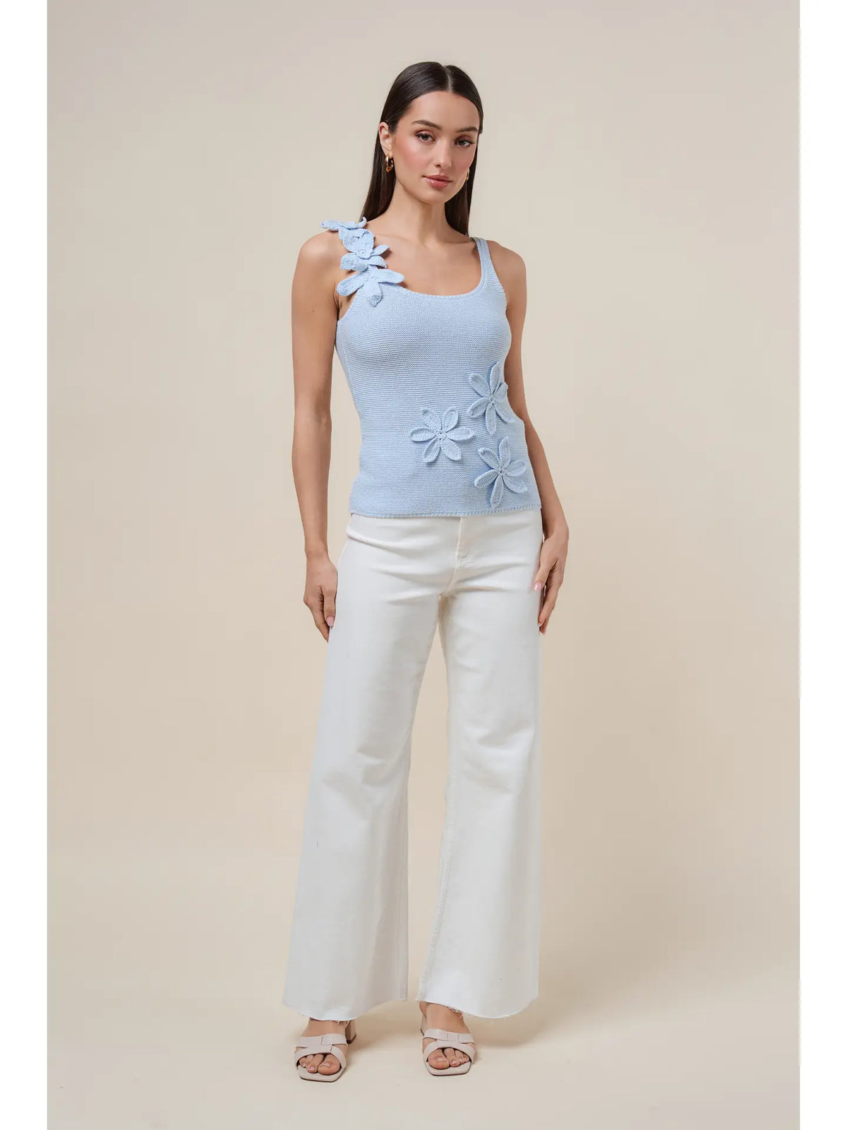 FLOWER TRIM SWEATER CAMI TOP