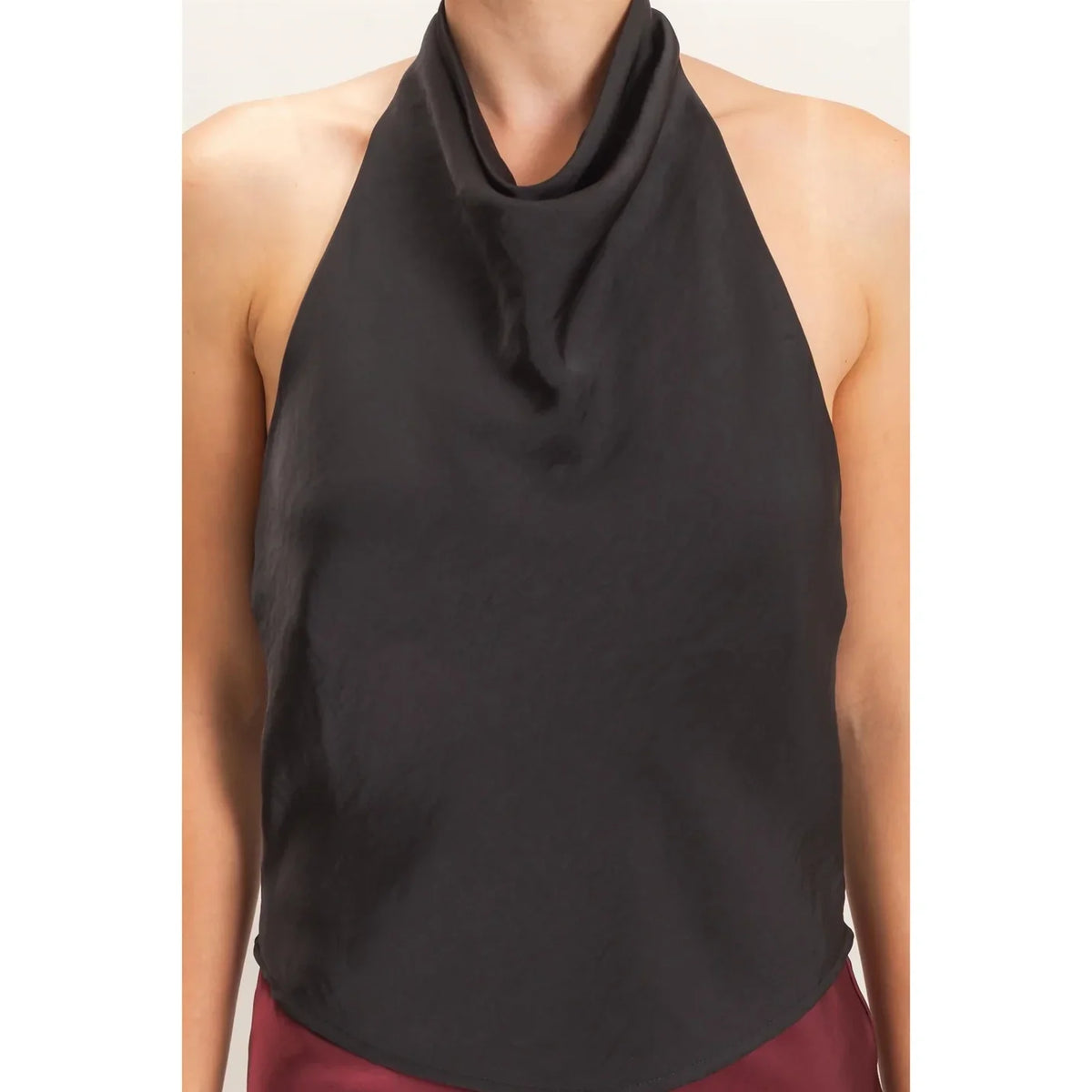 DRAPED HALTER SATIN TOP