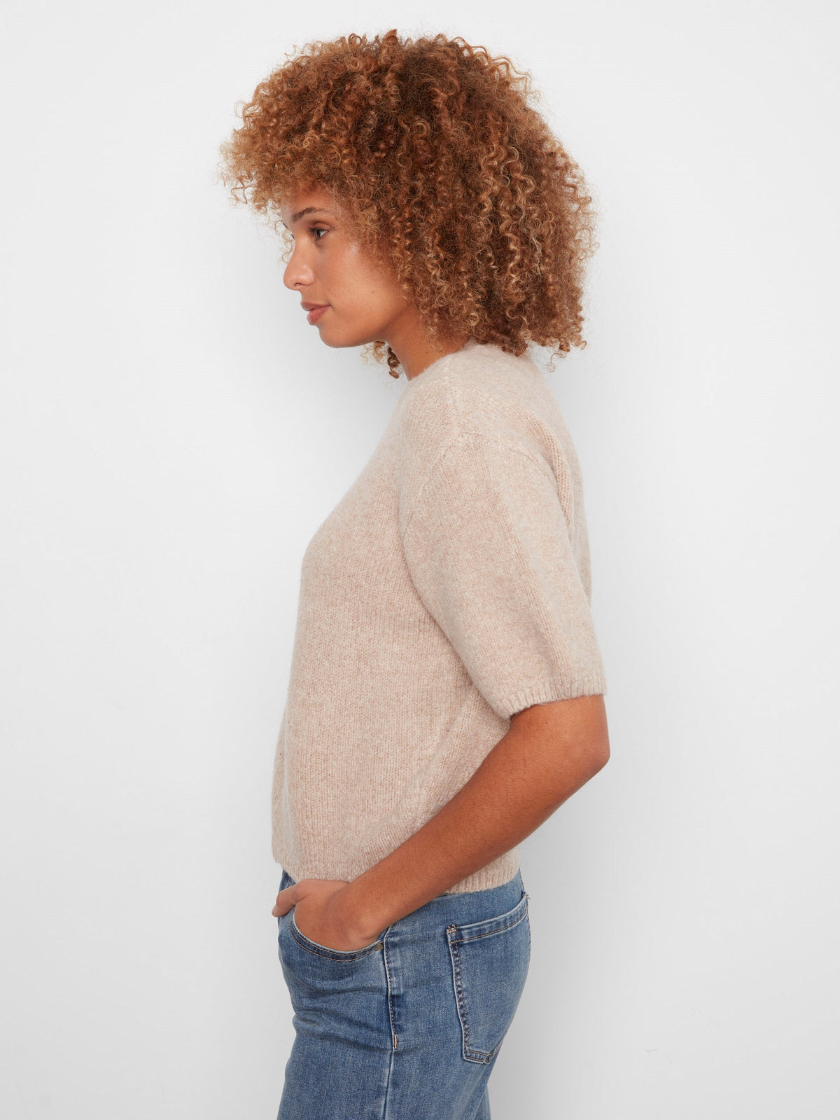Balloon Elbow Sleeve Knit Sweater - Heather Latte
