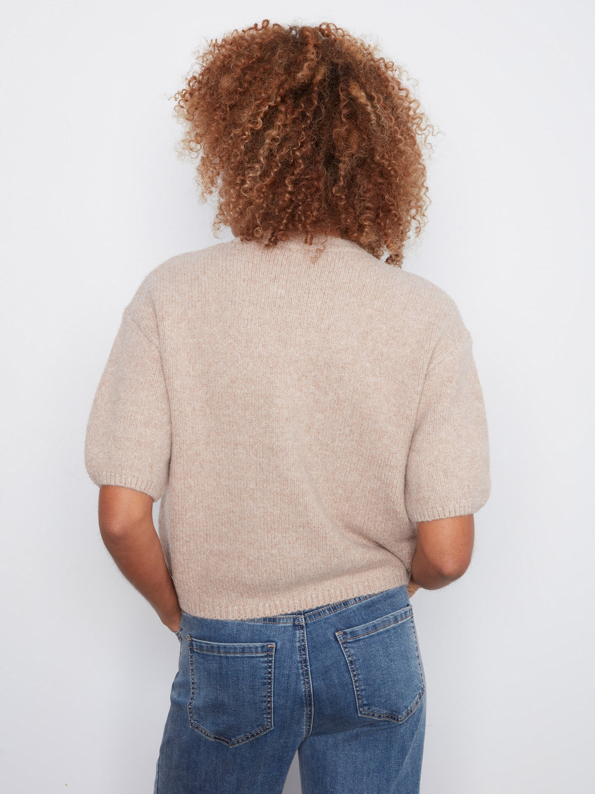 Balloon Elbow Sleeve Knit Sweater - Heather Latte