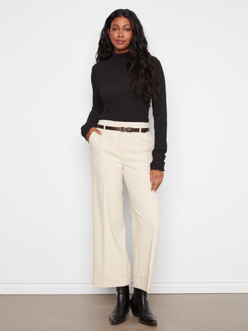 Belted Wide Leg Crepe Pants - Beige