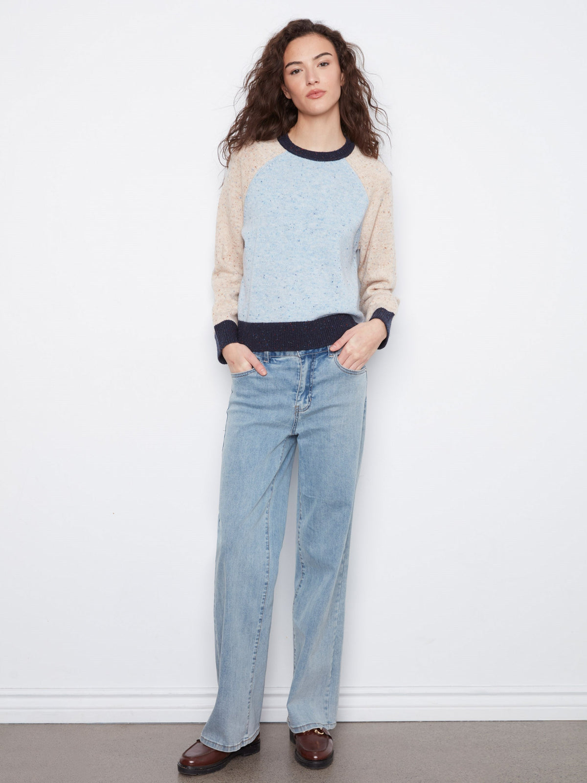Color Block Knit Sweater - Iris