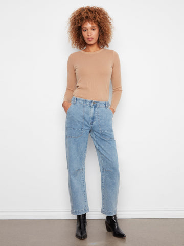 Cropped Barrel Leg Jeans - Denim Blue