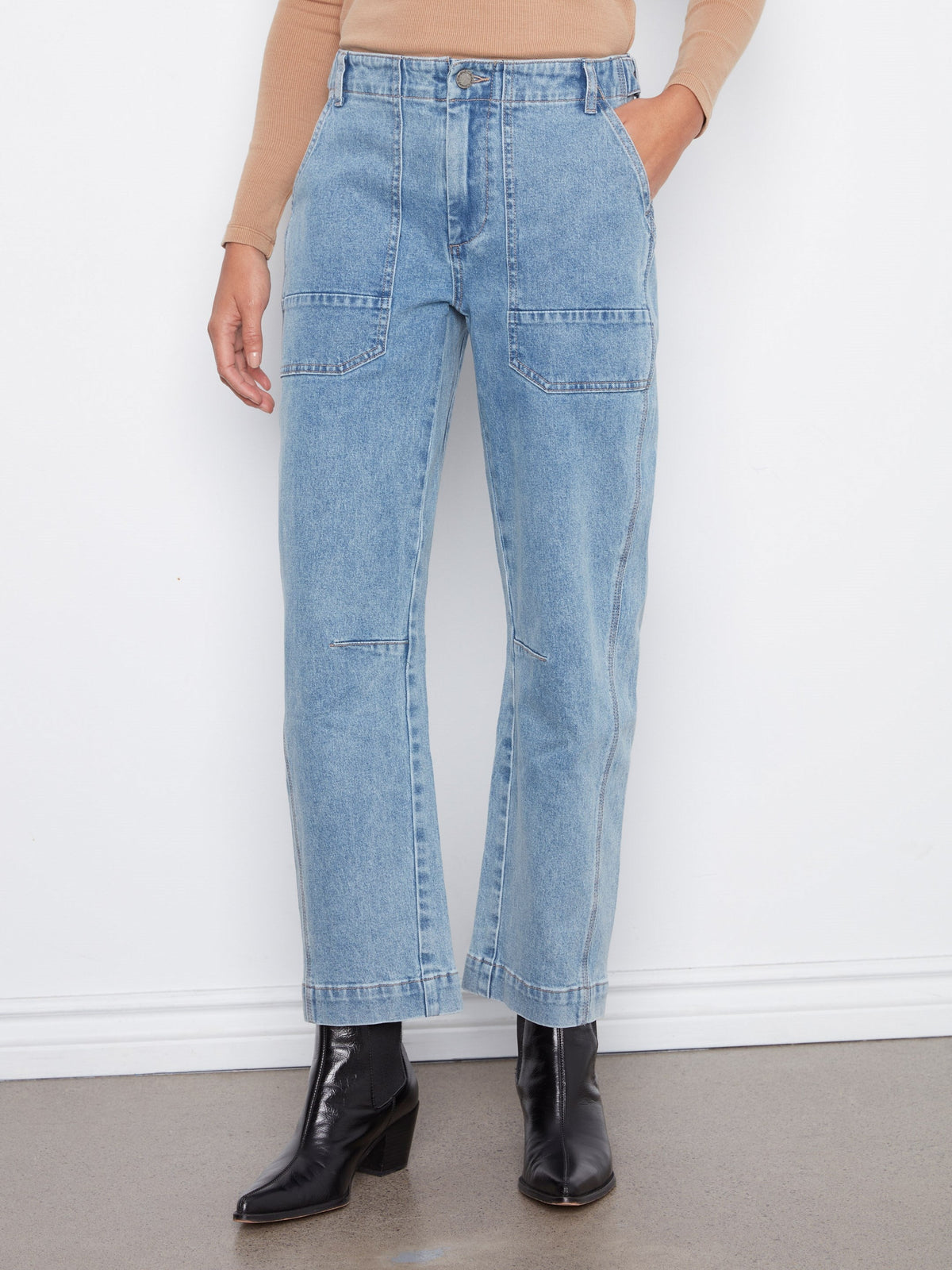 Cropped Barrel Leg Jeans - Denim Blue