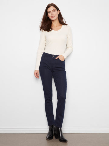 Cuffed Hem Jeans - Blue Black