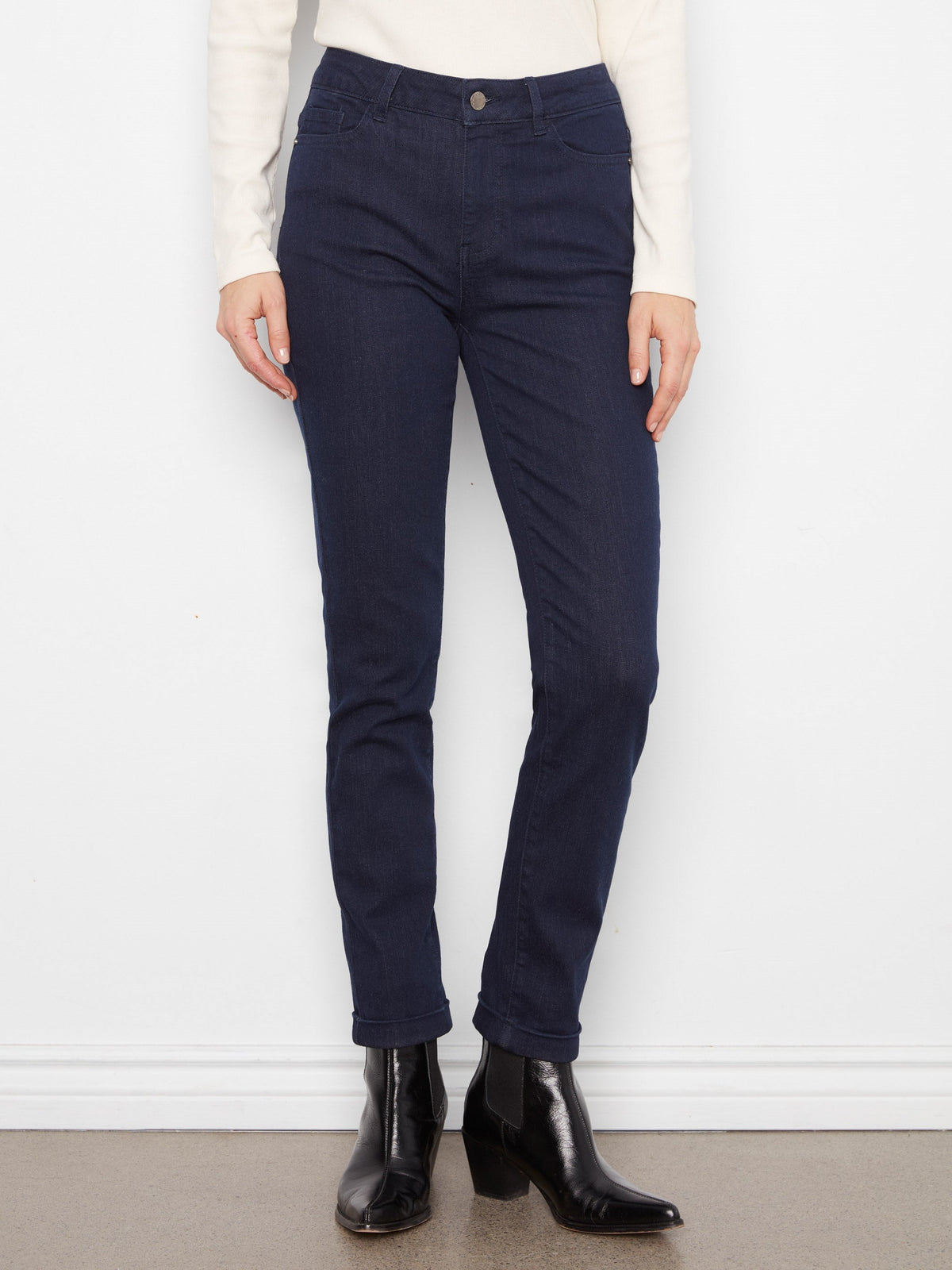 Cuffed Hem Jeans - Blue Black