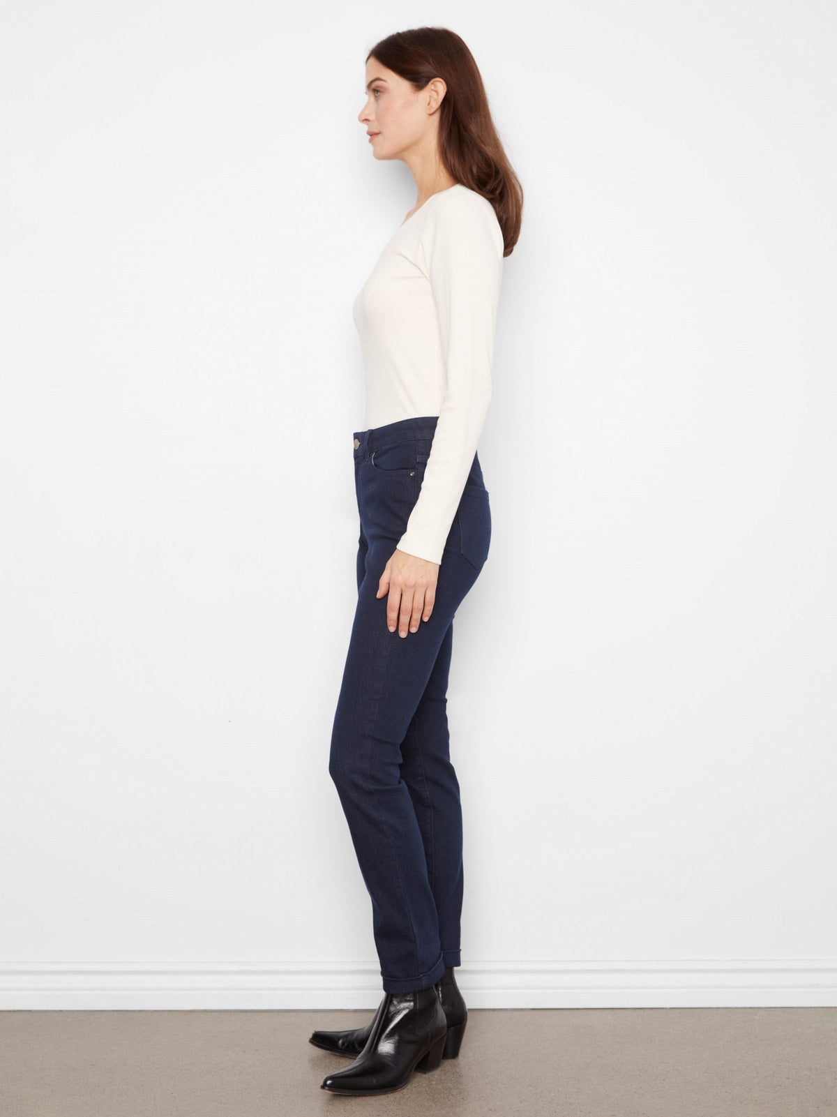 Cuffed Hem Jeans - Blue Black