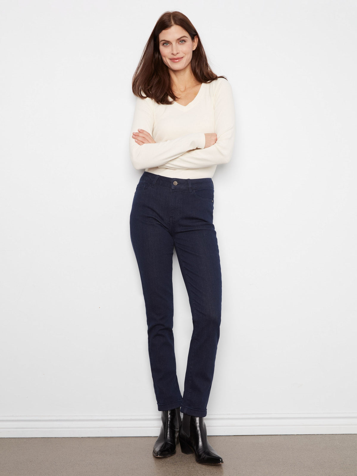 Cuffed Hem Jeans - Blue Black