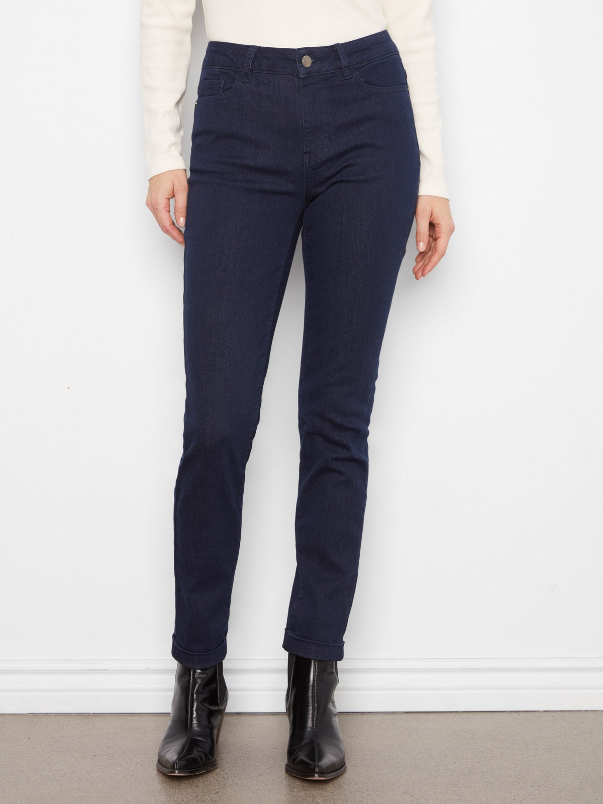 Cuffed Hem Jeans - Blue Black