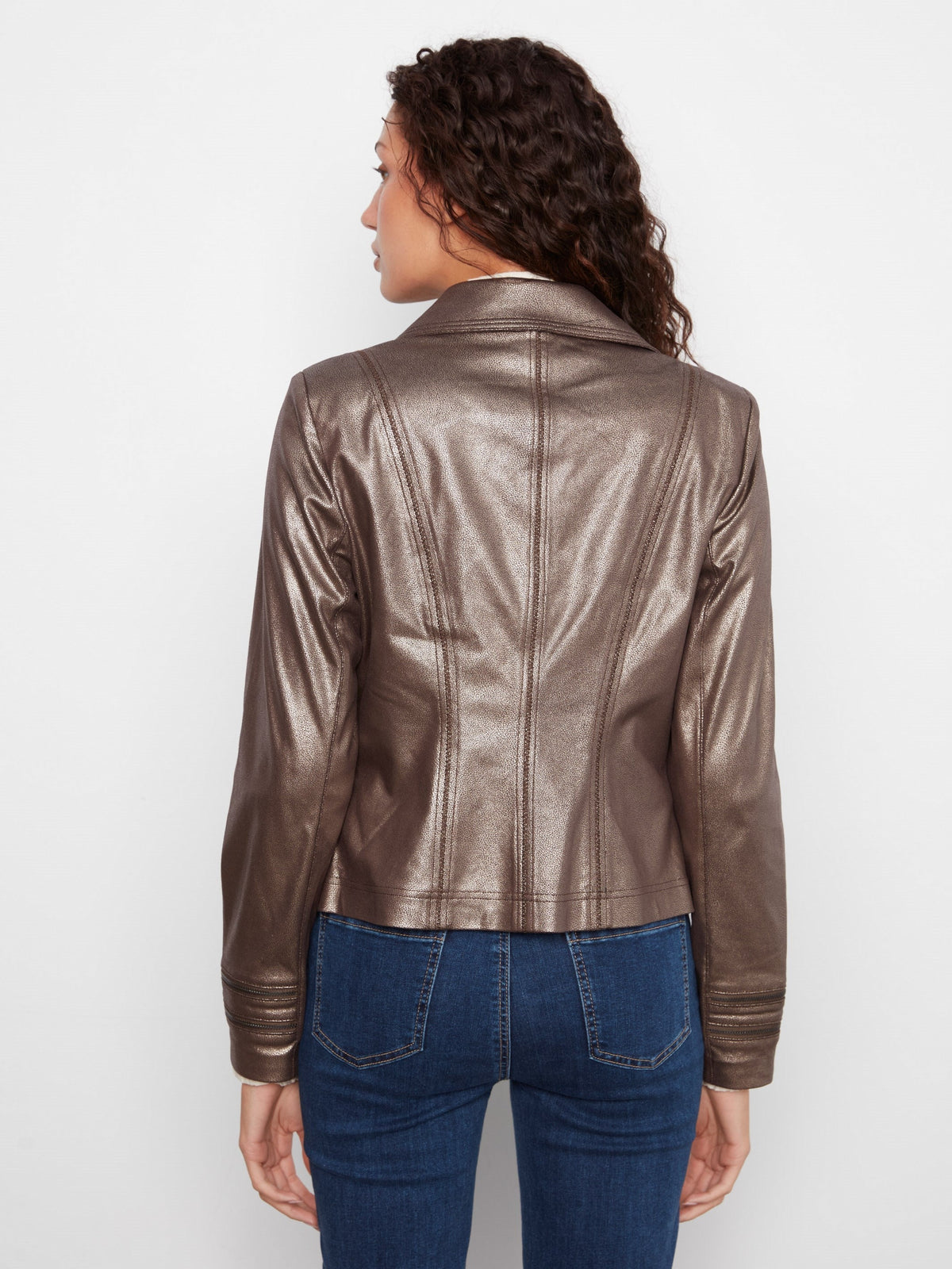 Foiled Vintage Faux Leather Jacket - Hunter