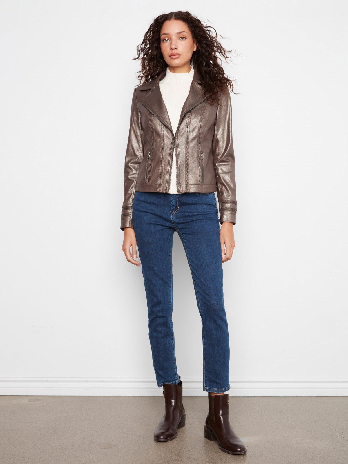 Foiled Vintage Faux Leather Jacket - Hunter