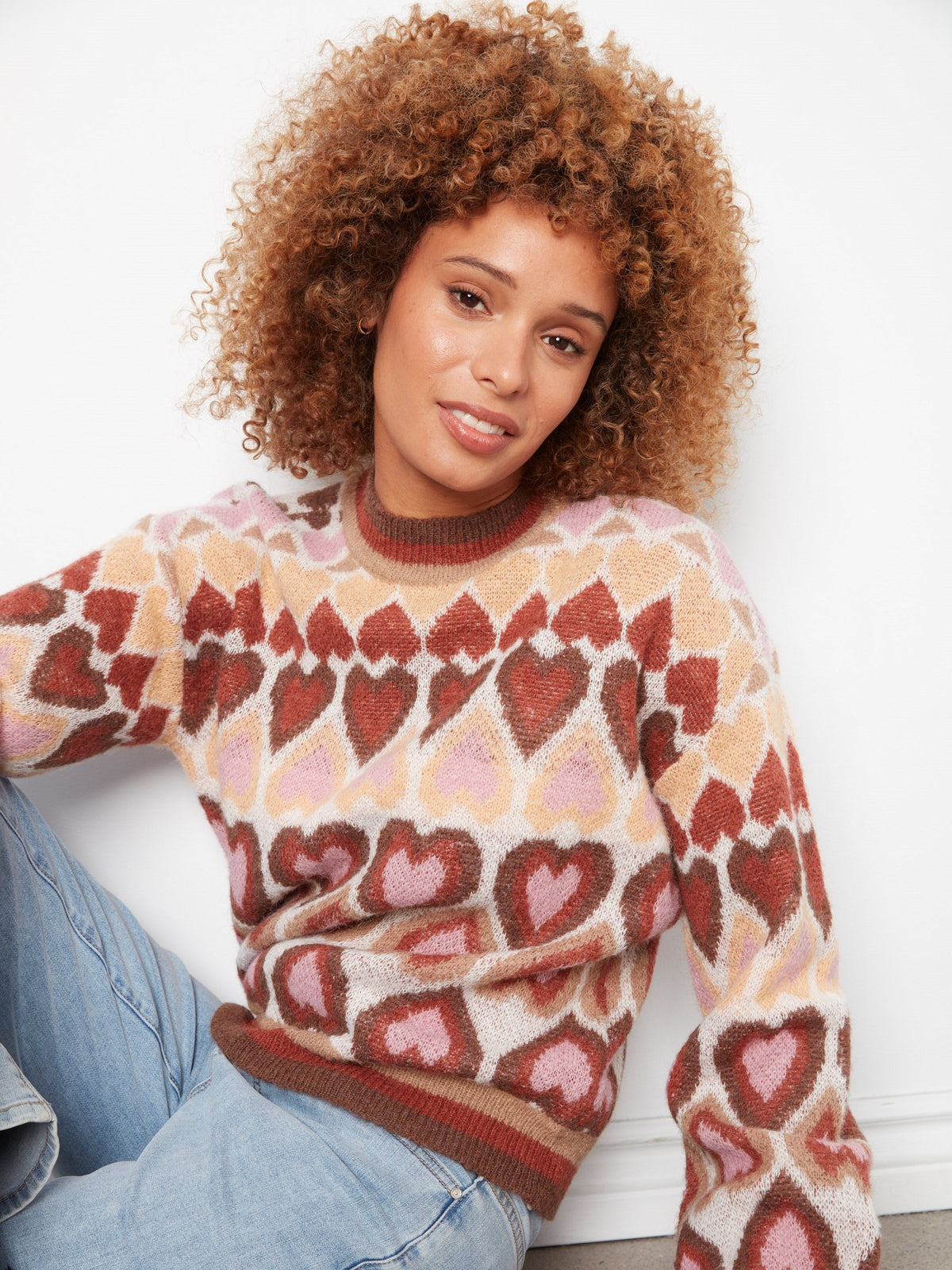 Heart Jacquard Mock Neck Sweater - Harvest