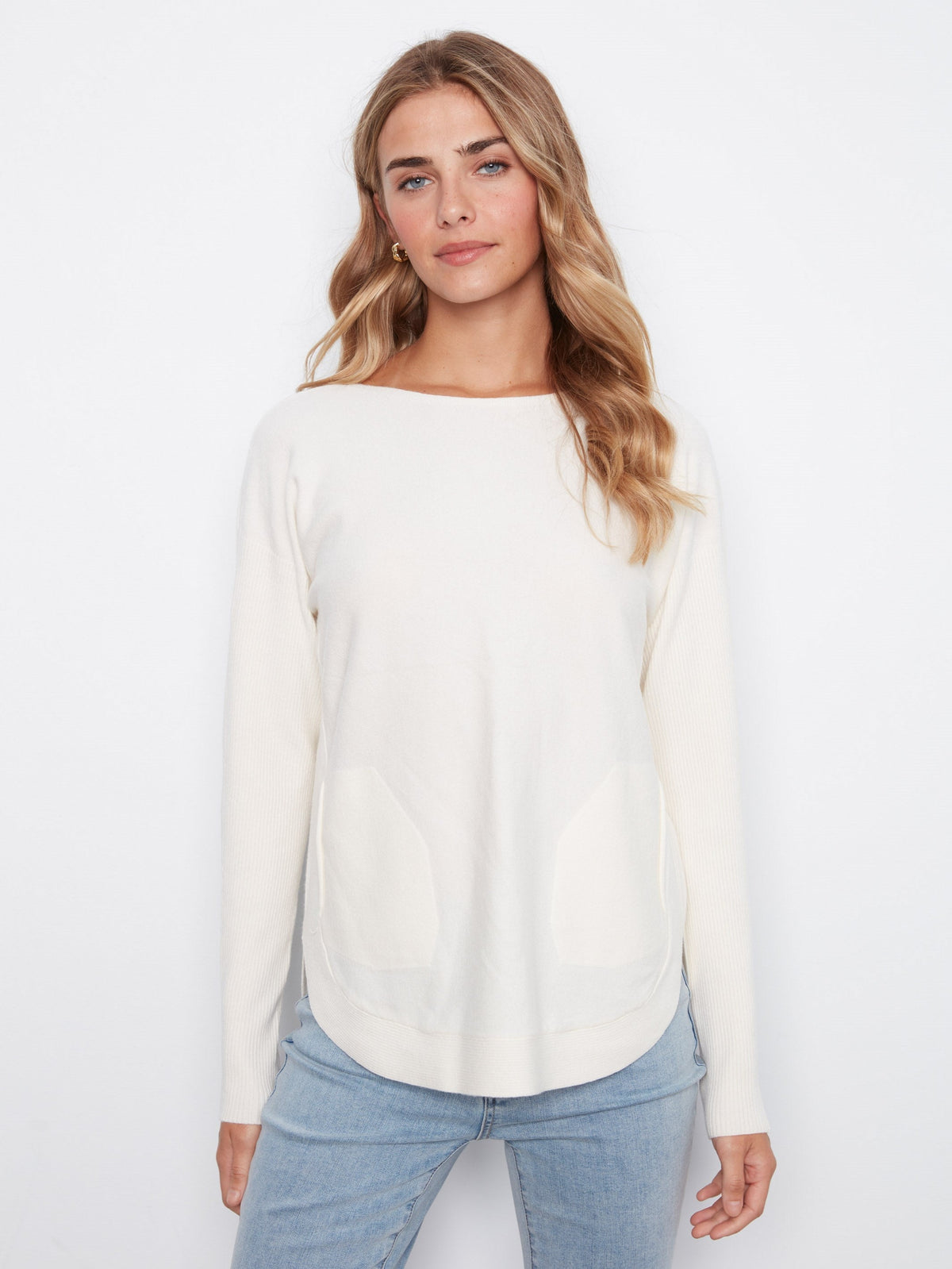 Knit Sweater With Back Lace-Up Detail - Ecru