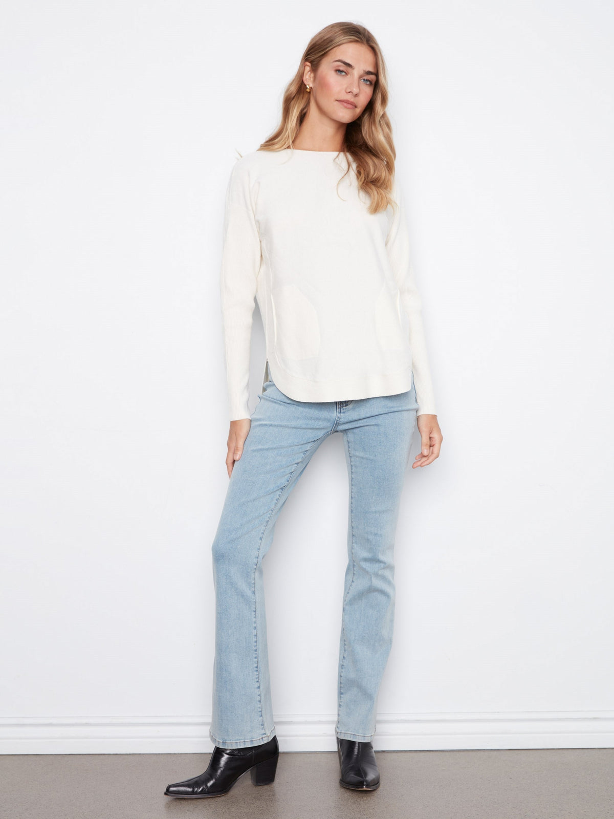 Knit Sweater With Back Lace-Up Detail - Ecru