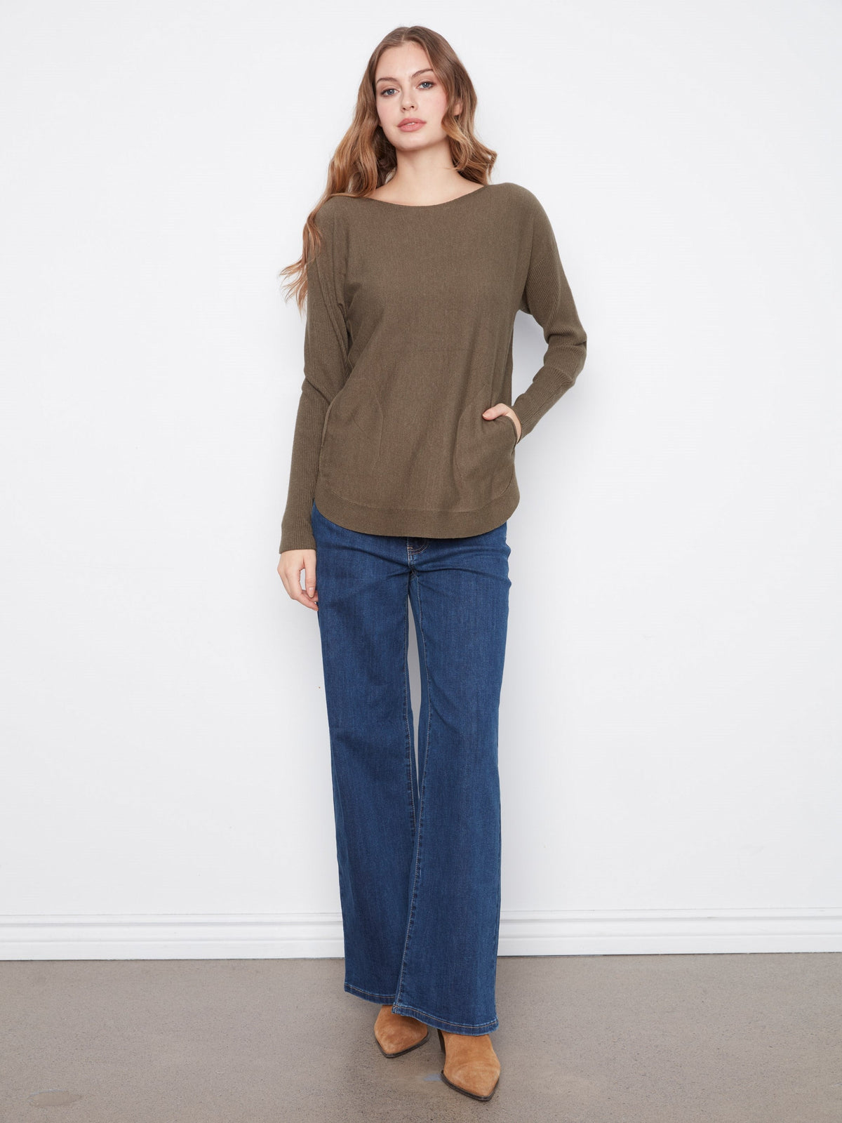 Knit Sweater With Back Lace-Up Detail - Heather Moss