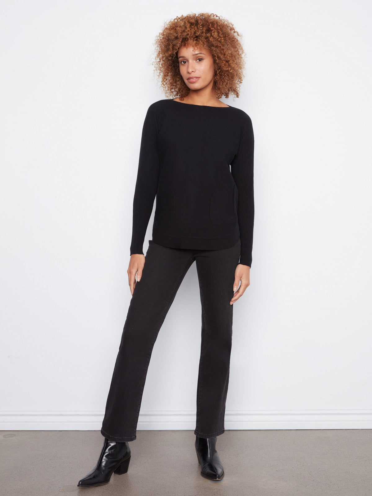 Knit Sweater With Back Lace-Up Detail - Black