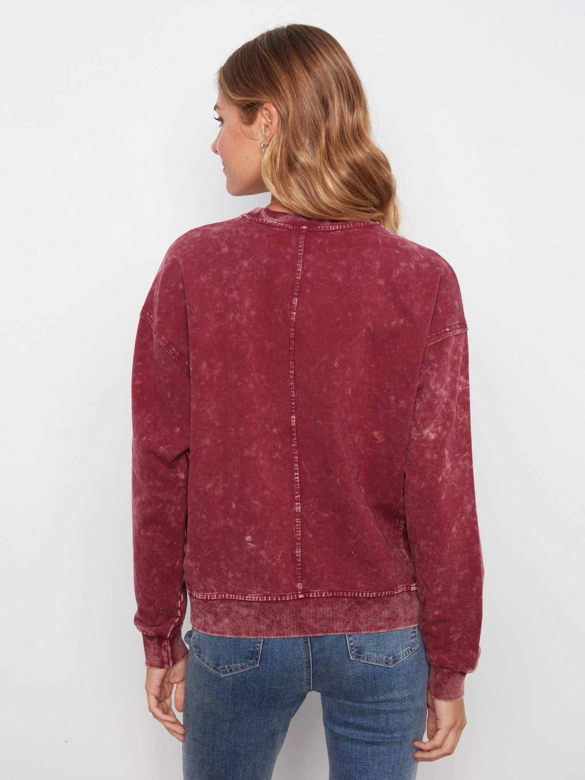 Long Sleeve Top With Flower Appliqué - Merlot