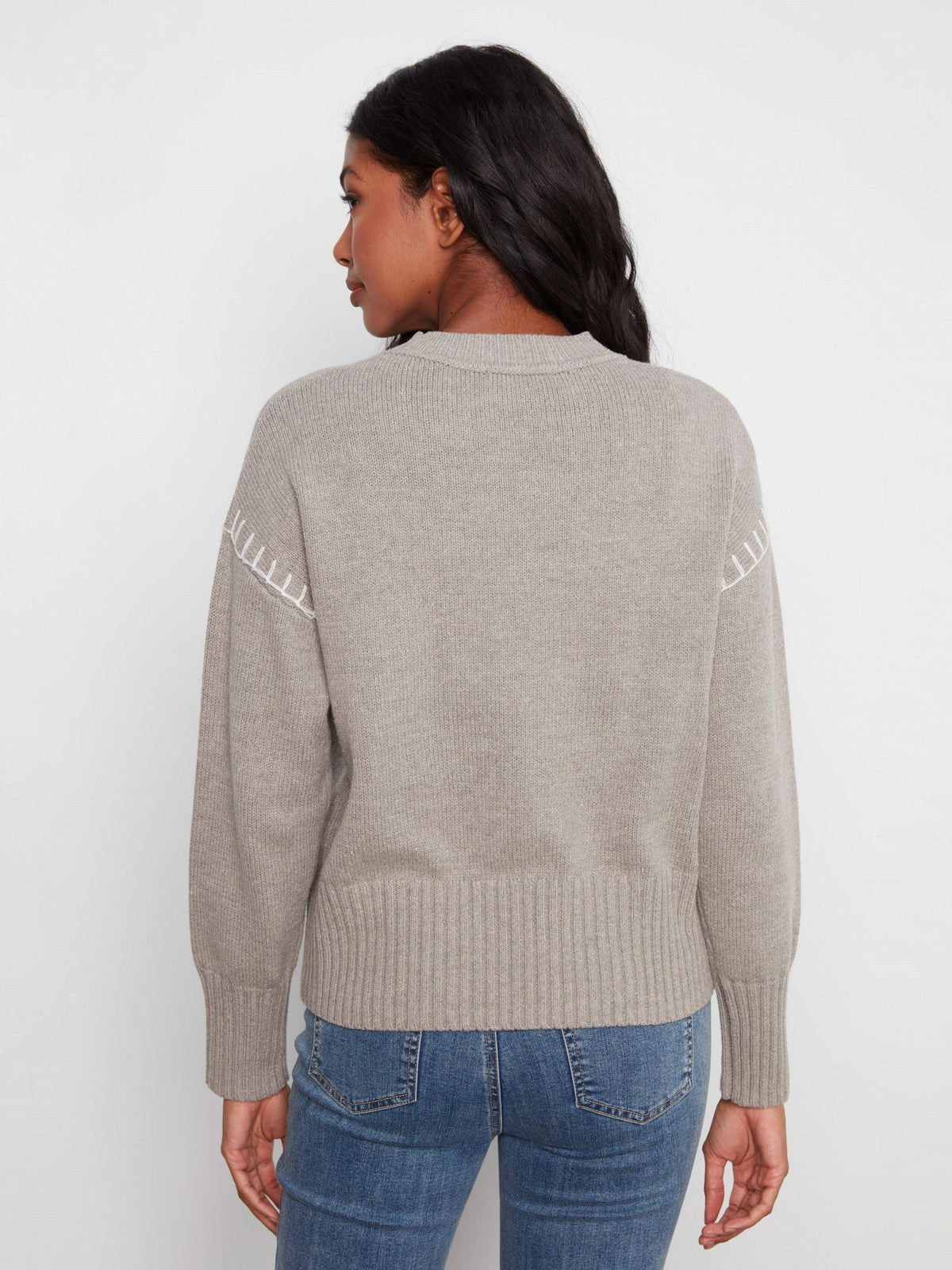 Love Denim Patch Sweater - Heather Grey
