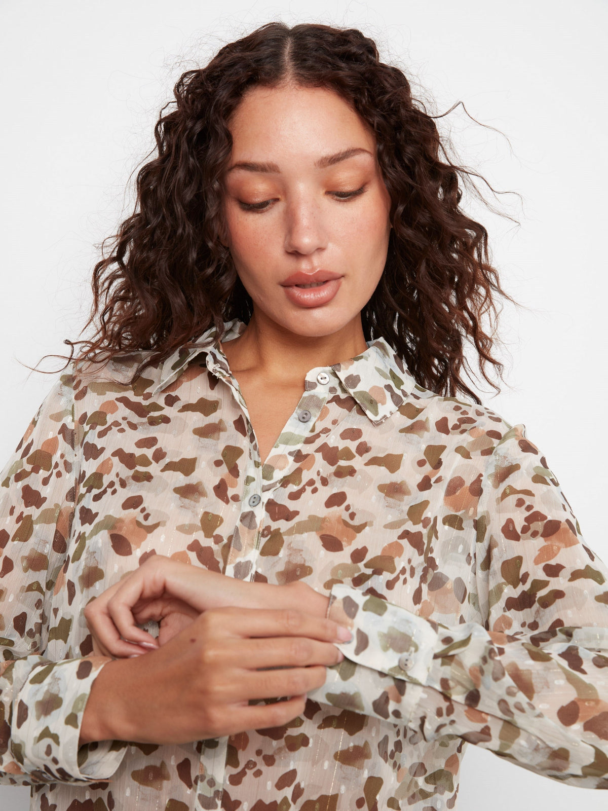 Printed Button-Up Shirt - Pebble