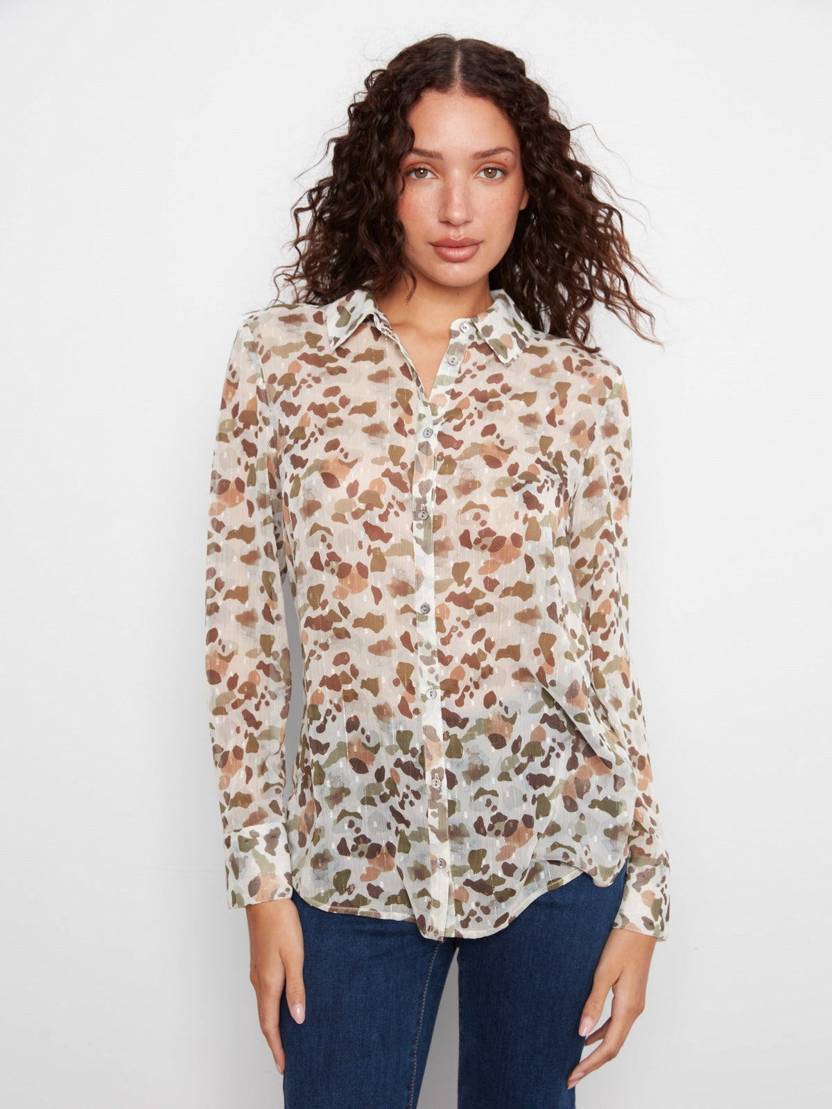 Printed Button-Up Shirt - Pebble