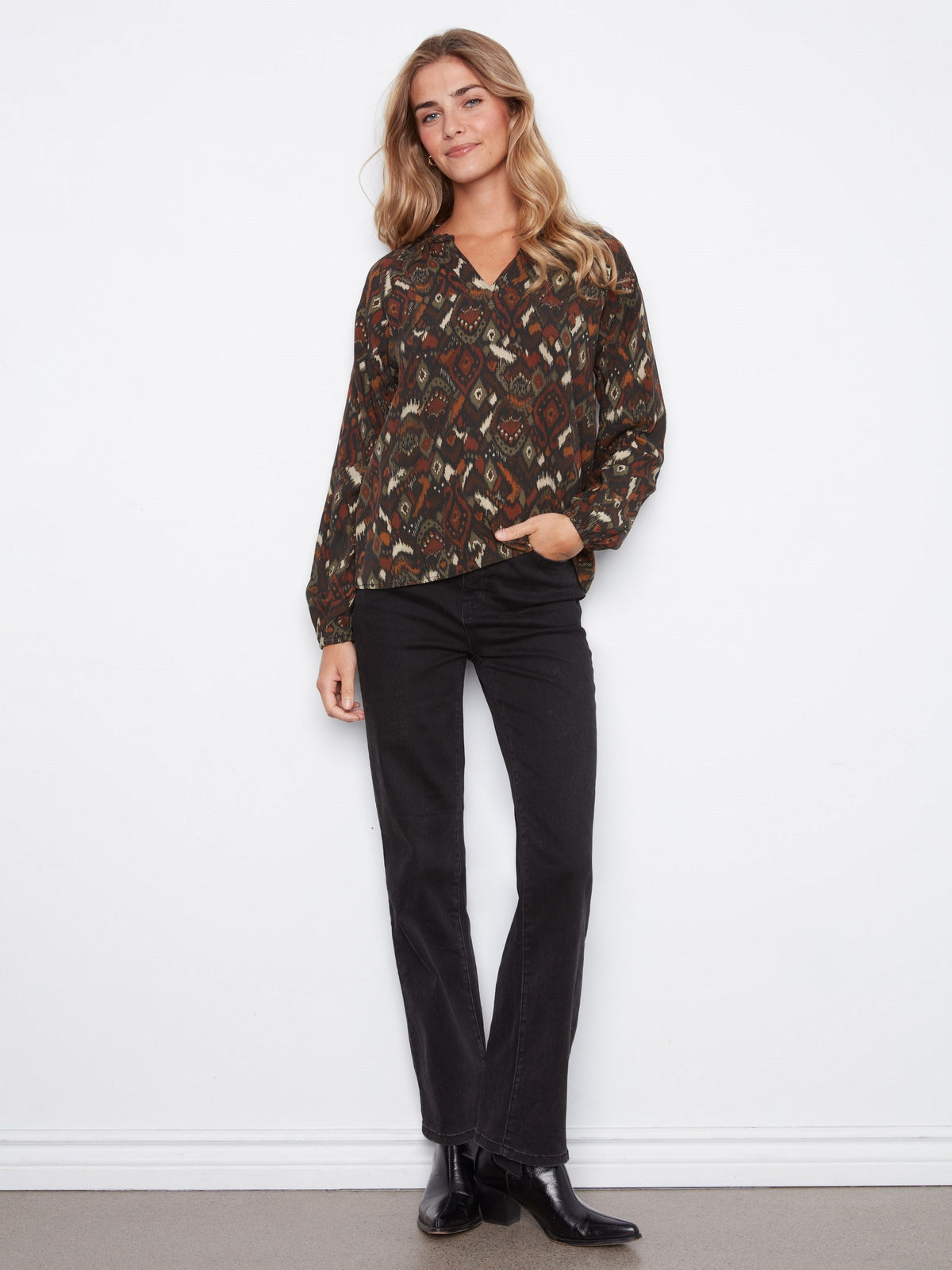 Printed Popover Blouse - Ikat