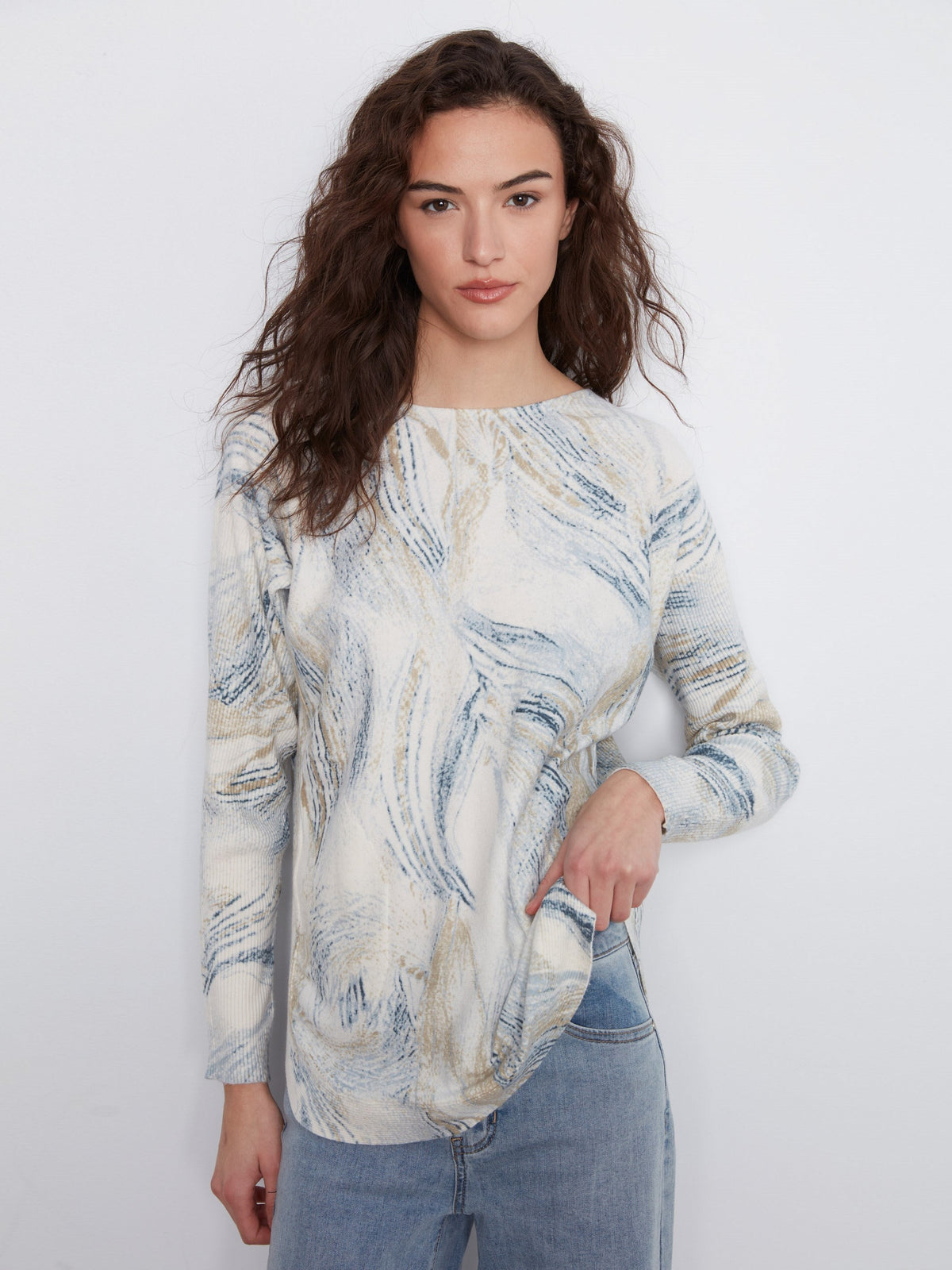 Printed Rounded Hem Sweater - Whirl