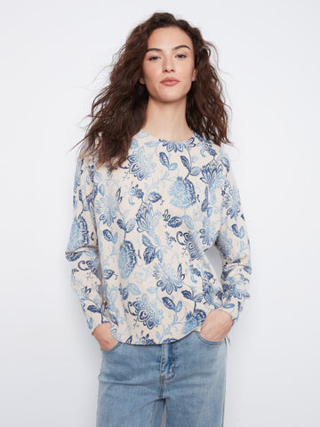 Printed Sweater With Side Buttons - Velora