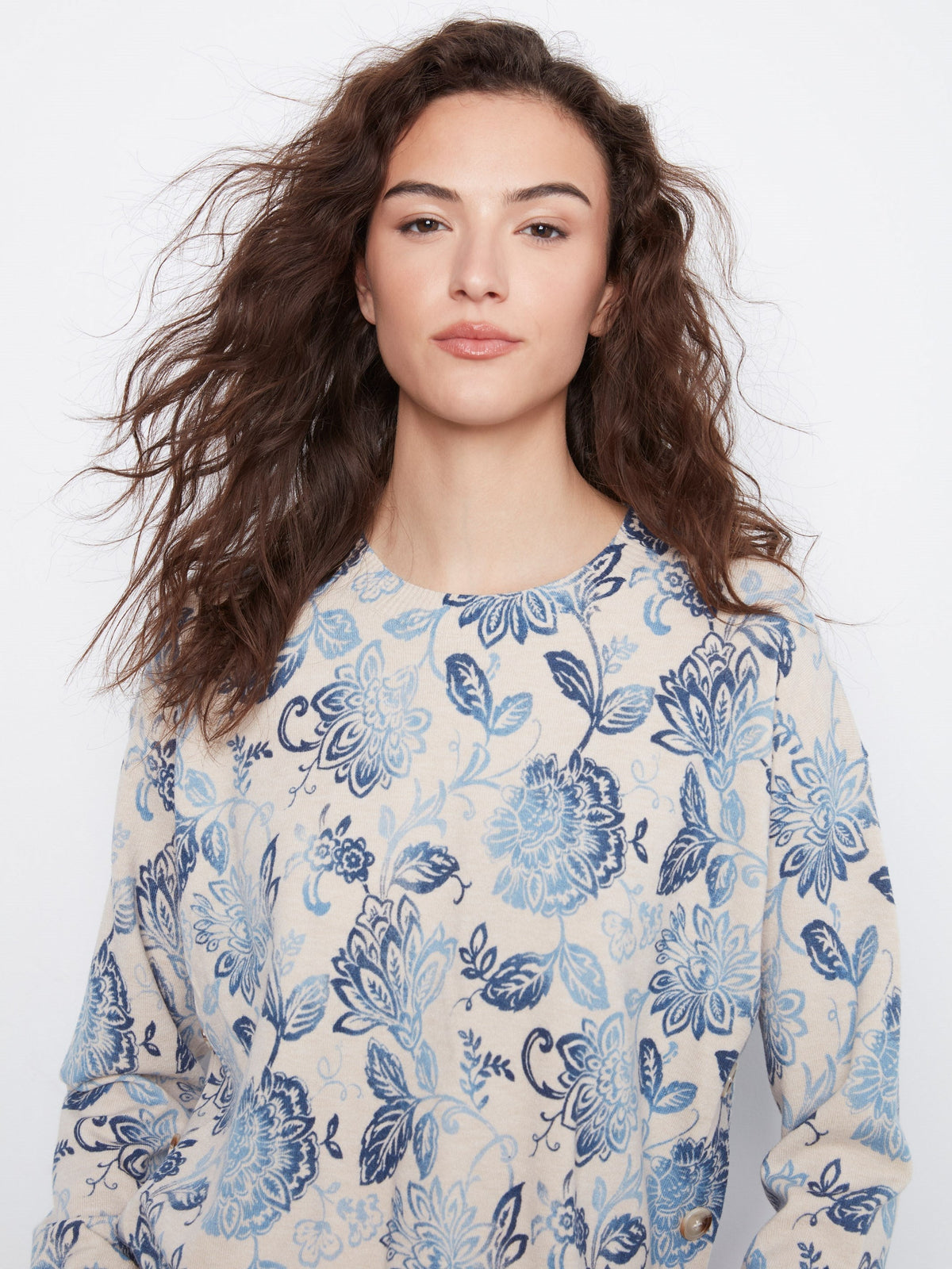 Printed Sweater With Side Buttons - Velora