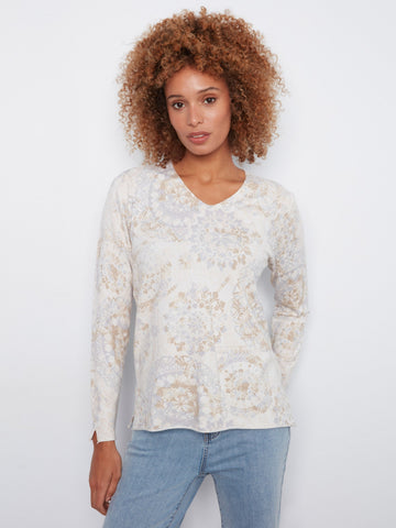 Printed V-Neck Sweater - Timeless