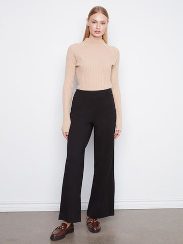 Pull-On Ponte Wide Leg Pants - Black