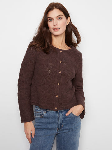 Reversible Cotton Crochet Cardigan - Coffee